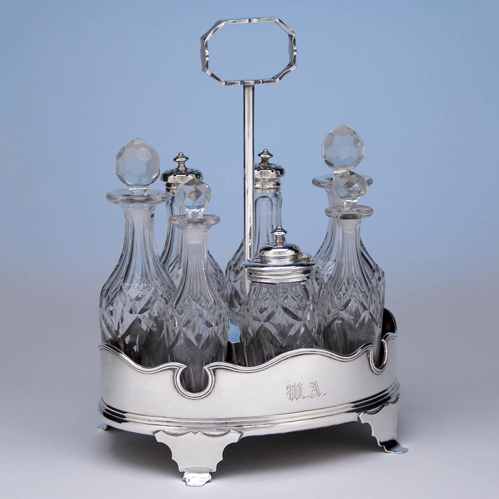 Angle view of Obadiah Rich Coin Silver Cruet Set, Boston, MA, c. 1840's