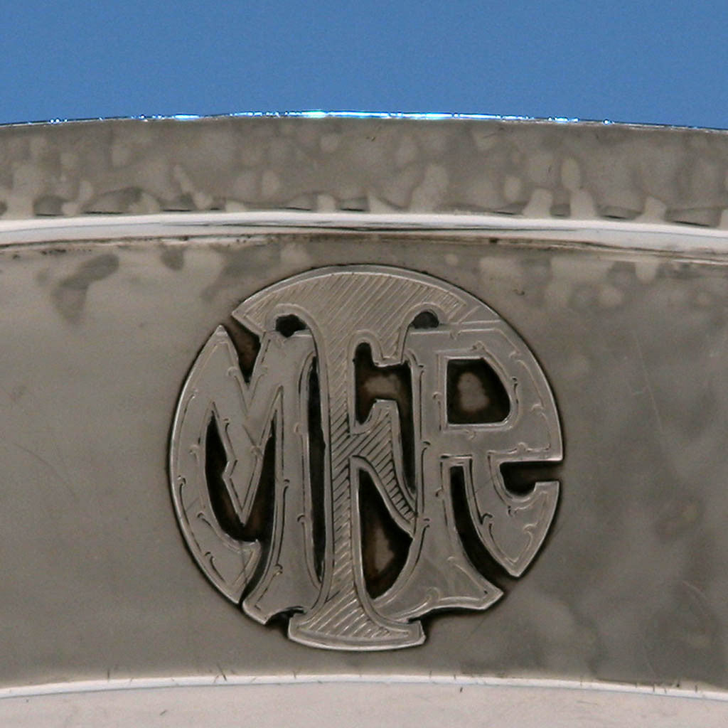 Applied monogram on Robert Sturm Hand Wrought Sterling Silver Platter, Cincinnati, OH, Early 20th century