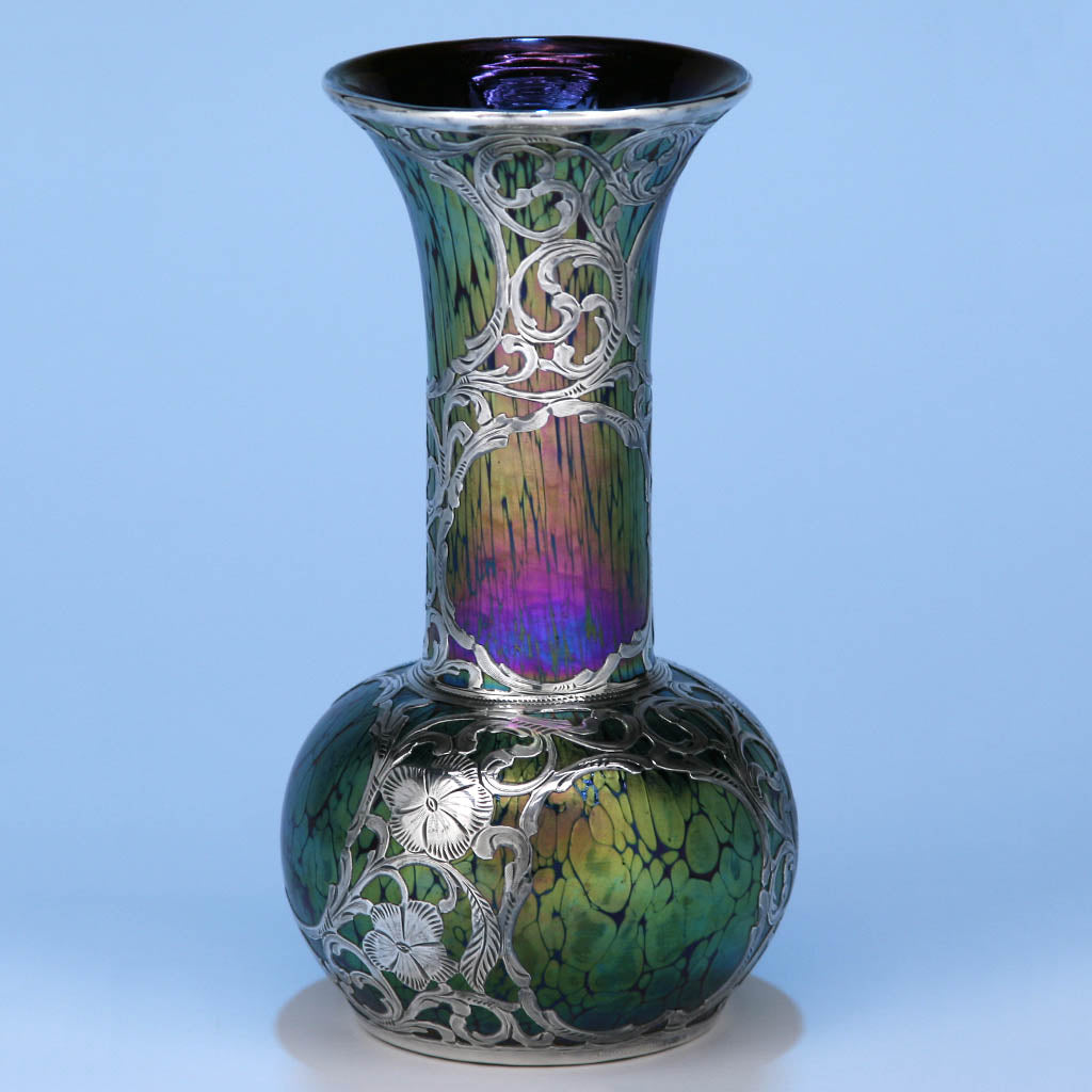 Loetz Glass with Silver Overlay Vase, c. 1900