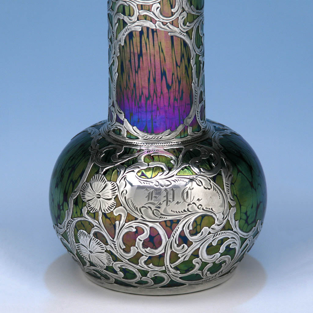 Detail of the Loetz Glass with Silver Overlay Vase, c. 1900