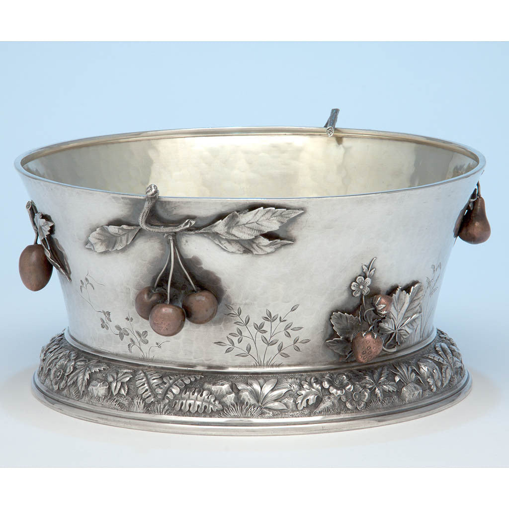 Whiting Manufacturing Company Antique Sterling Silver and Mixed Metal Aesthetic Movement Centerpiece Bowl, New York, NY, c. 1880