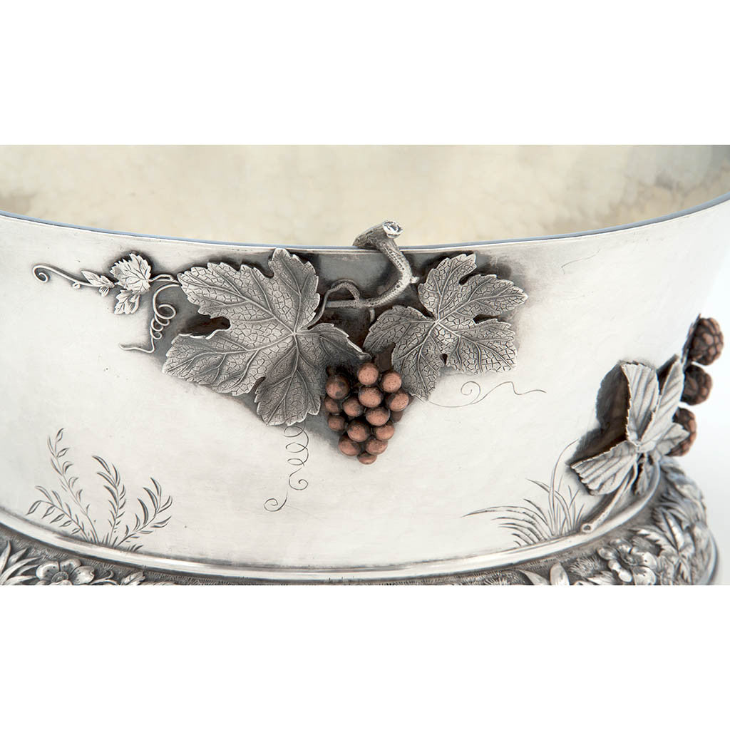 Grapes on Whiting Manufacturing Company Antique Sterling Silver and Mixed Metal Aesthetic Movement Centerpiece Bowl, New York, NY, c. 1880