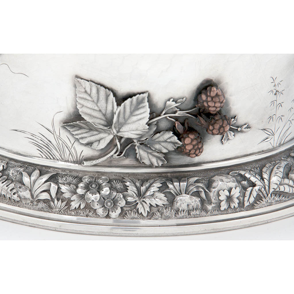 Base to Whiting Manufacturing Company Antique Sterling Silver and Mixed Metal Aesthetic Movement Centerpiece Bowl, New York, NY, c. 1880