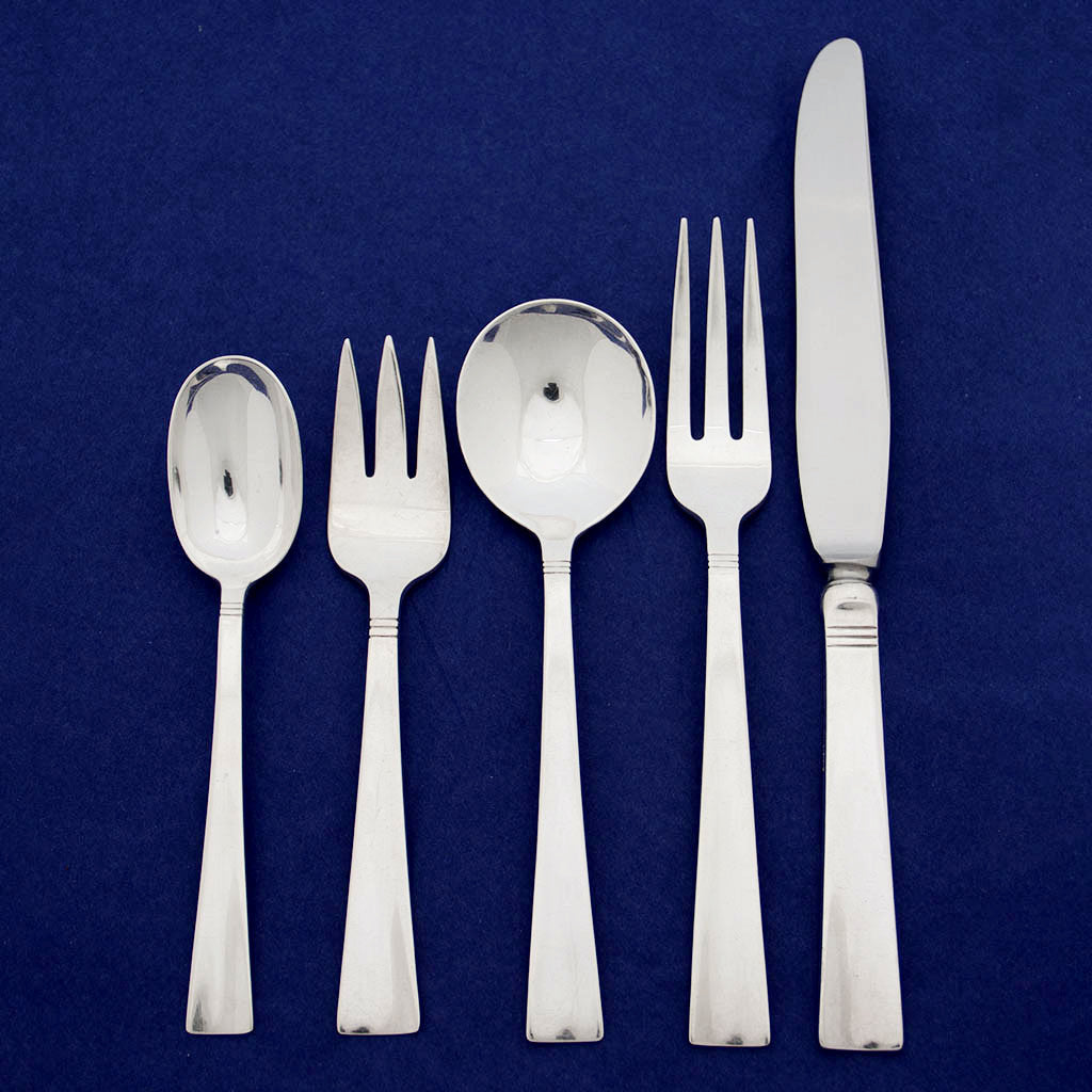 Allan Adler 'Sunset' Pattern Mid-Century Modern Sterling Silver Flatware Service for 12, Los Angeles, California, c. 1950's