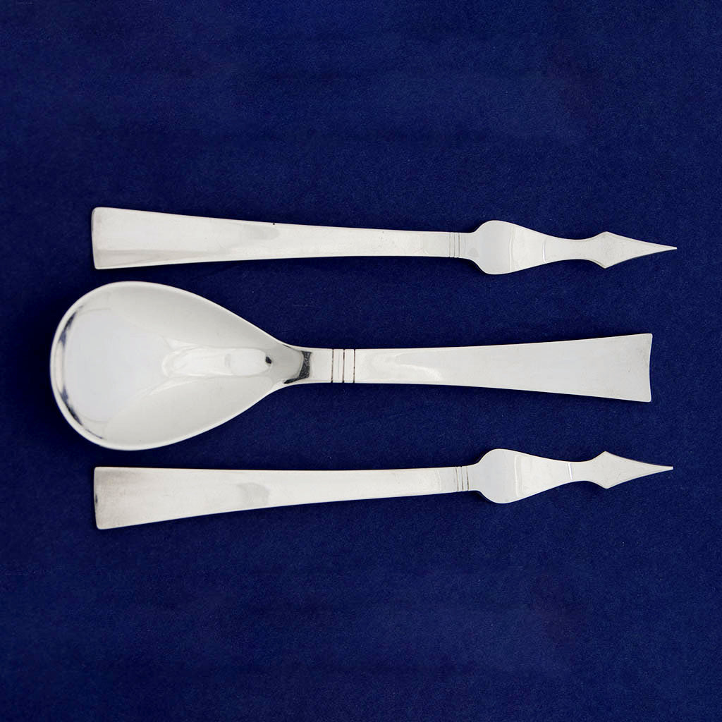 Servers of the Allan Adler &#39;Sunset&#39; Pattern Mid-Century Modern Sterling Silver Flatware Service for 12, Los Angeles, California, c. 1950&#39;s