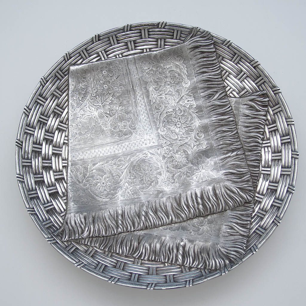 B/W shot of Kennard &amp; Jenks Antique Sterling Silver Trompe l&#39;oeil Dish, Boston, c. 1876-80