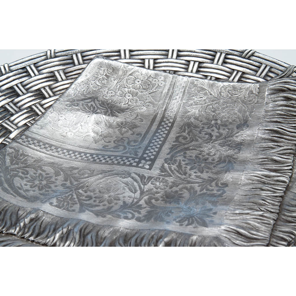 Napkin detail of Kennard &amp; Jenks Antique Sterling Silver Trompe l&#39;oeil Dish, Boston, c. 1876-80