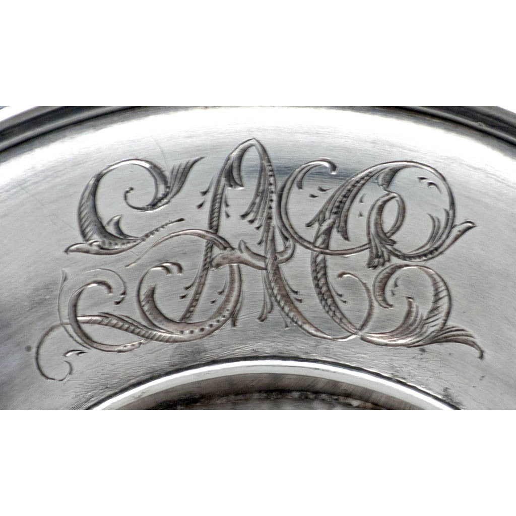Monogram on Kennard &amp; Jenks Antique Sterling Silver Trompe l&#39;oeil Dish, Boston, c. 1876-80