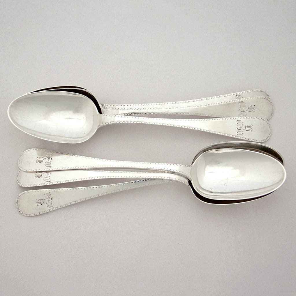Crosby and Foss Feather Edge Pattern Antique Sterling Silver Tablespoons, Boston, MA, c. 1870&#39;s, set of 6