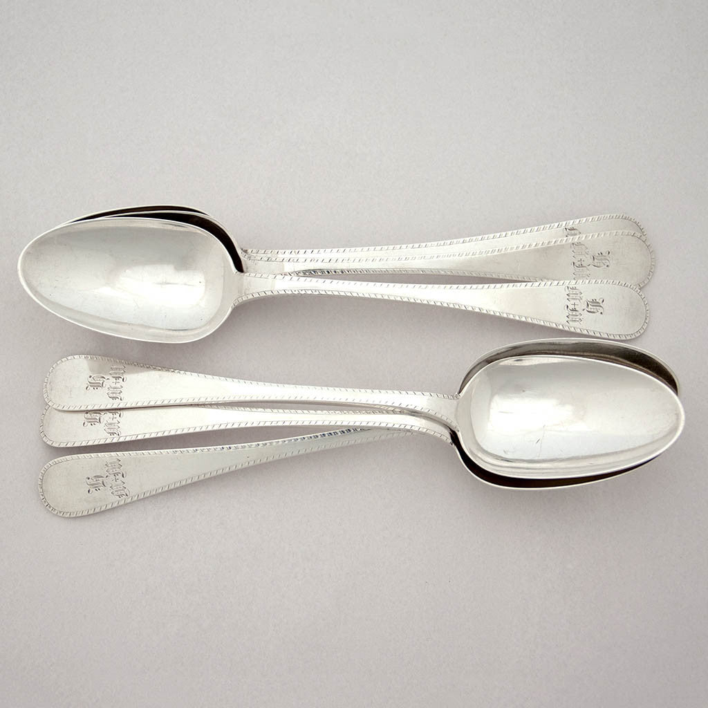 Crosby and Foss Feather Edge Pattern Antique Sterling Silver Tablespoons, Boston, MA, c. 1870's, set of 6