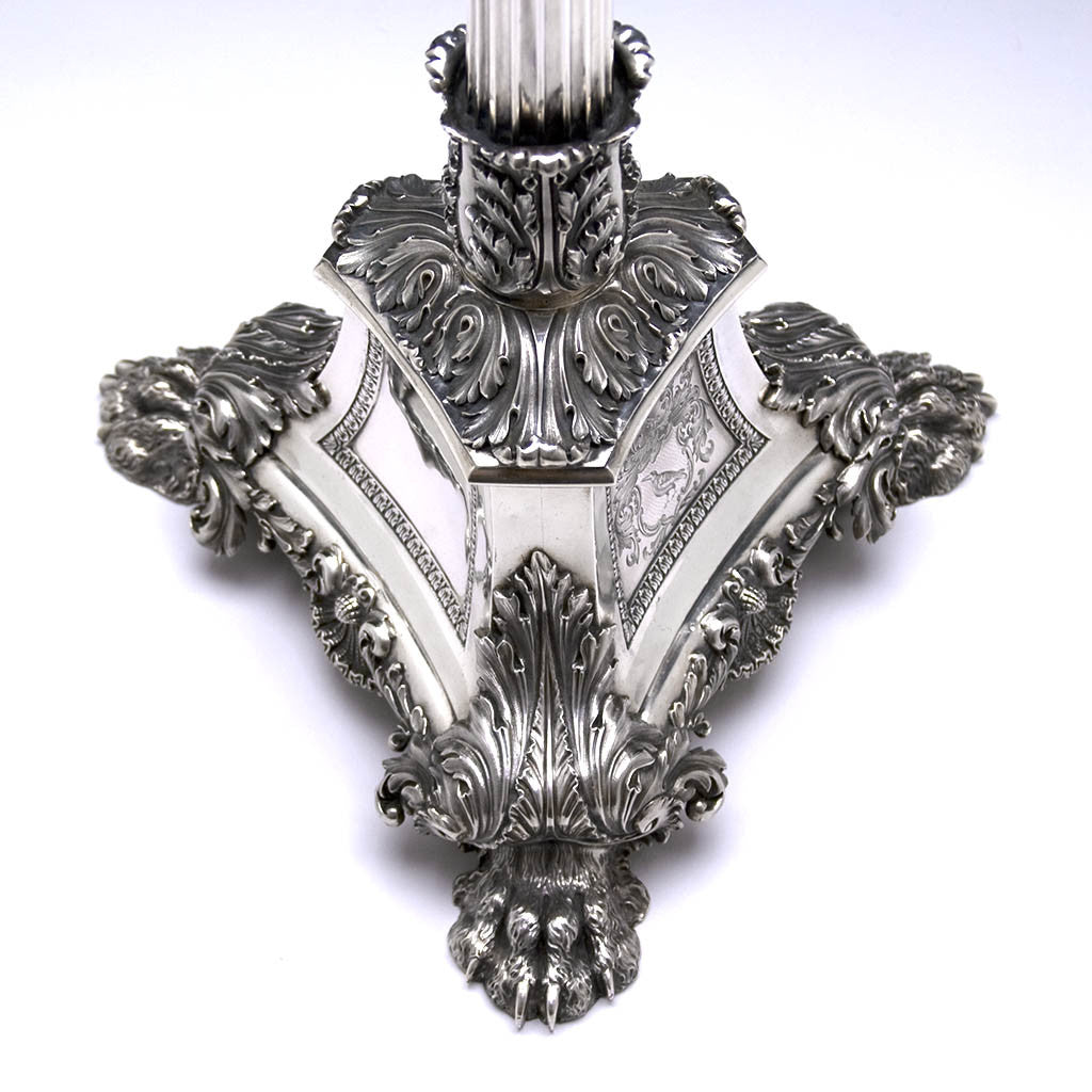 Base of Mortimer &amp; Hunt, successors to Paul Storr, Extremely Fine English Sterling Four Light Candelabrum, London, 1840/41