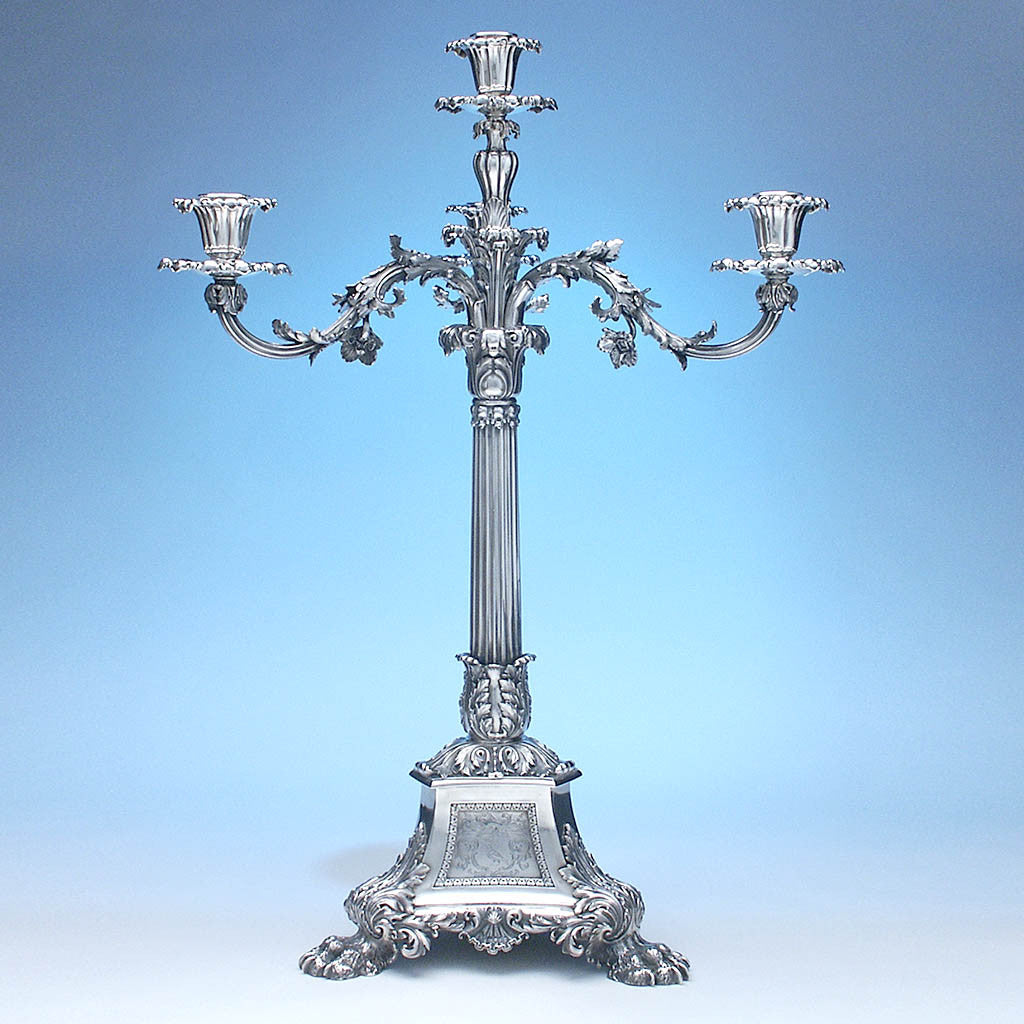 Mortimer & Hunt, successors to Paul Storr, Extremely Fine English Sterling Four Light Candelabrum, London, 1840/41