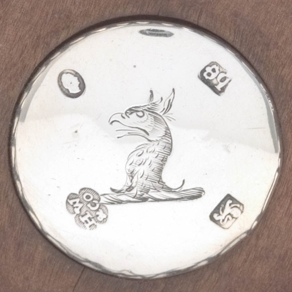 Crest on Henry Wilkinson &amp; Co Pair of Extremely Rare English Sterling Silver Gothic Revival Wine Coasters, Sheffield, 1838/39