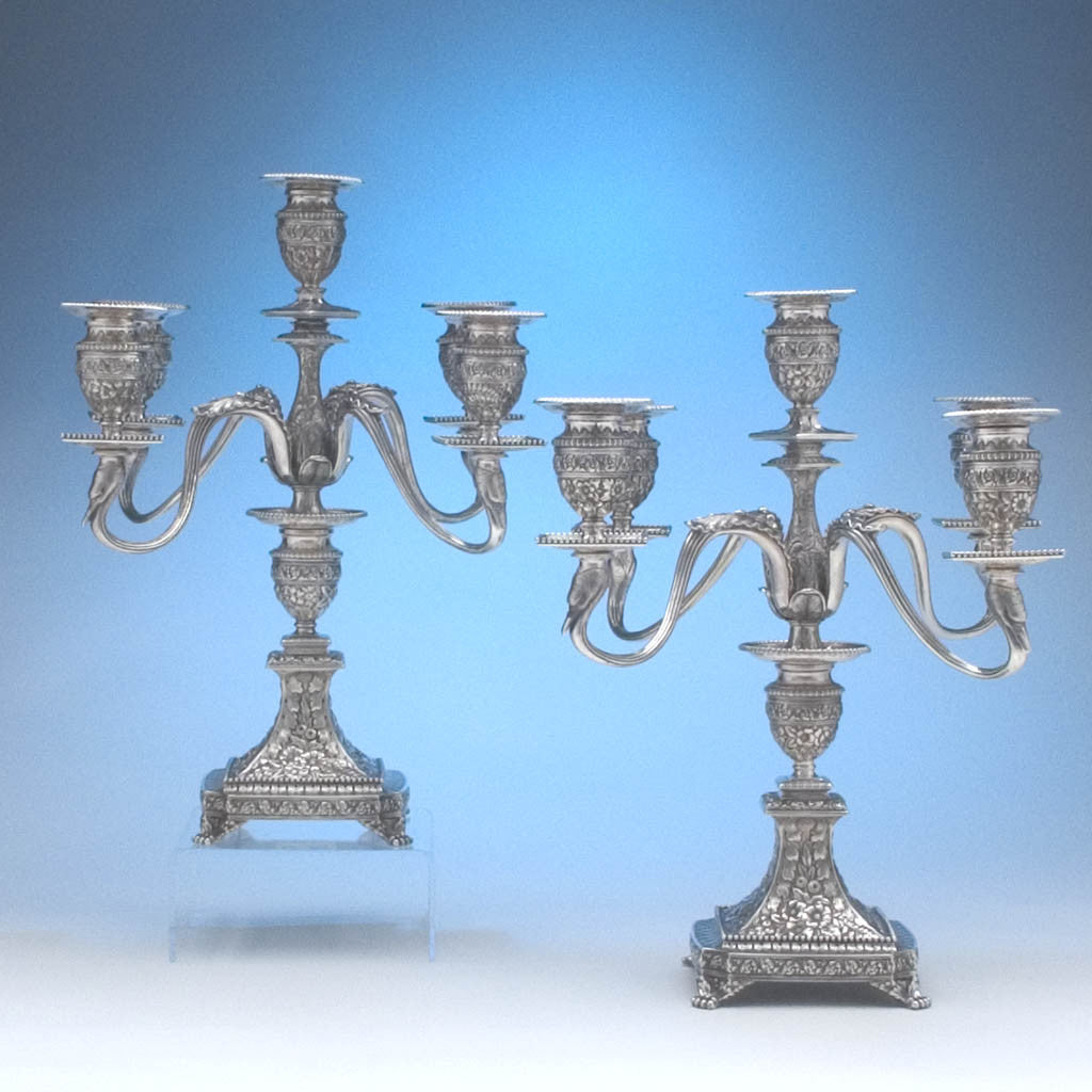 Tiffany & Co Pair of Antique Sterling Silver Five-light Candelabra, New York City, c. 1880