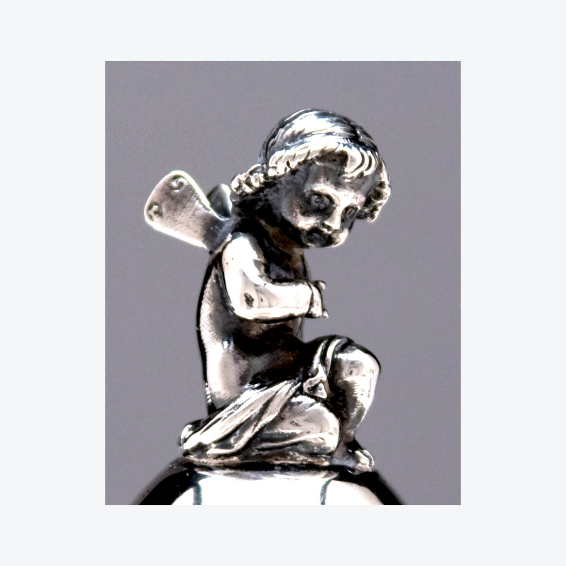 Finial detail of the Gorham &quot;Medallion&#39; Pattern Antique Coin Silver Coffee or Tea Set, c. 1865