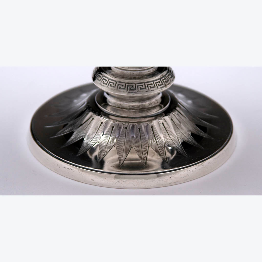 Foot detail of the Gorham &quot;Medallion&#39; Pattern Antique Coin Silver Coffee or Tea Set, c. 1865