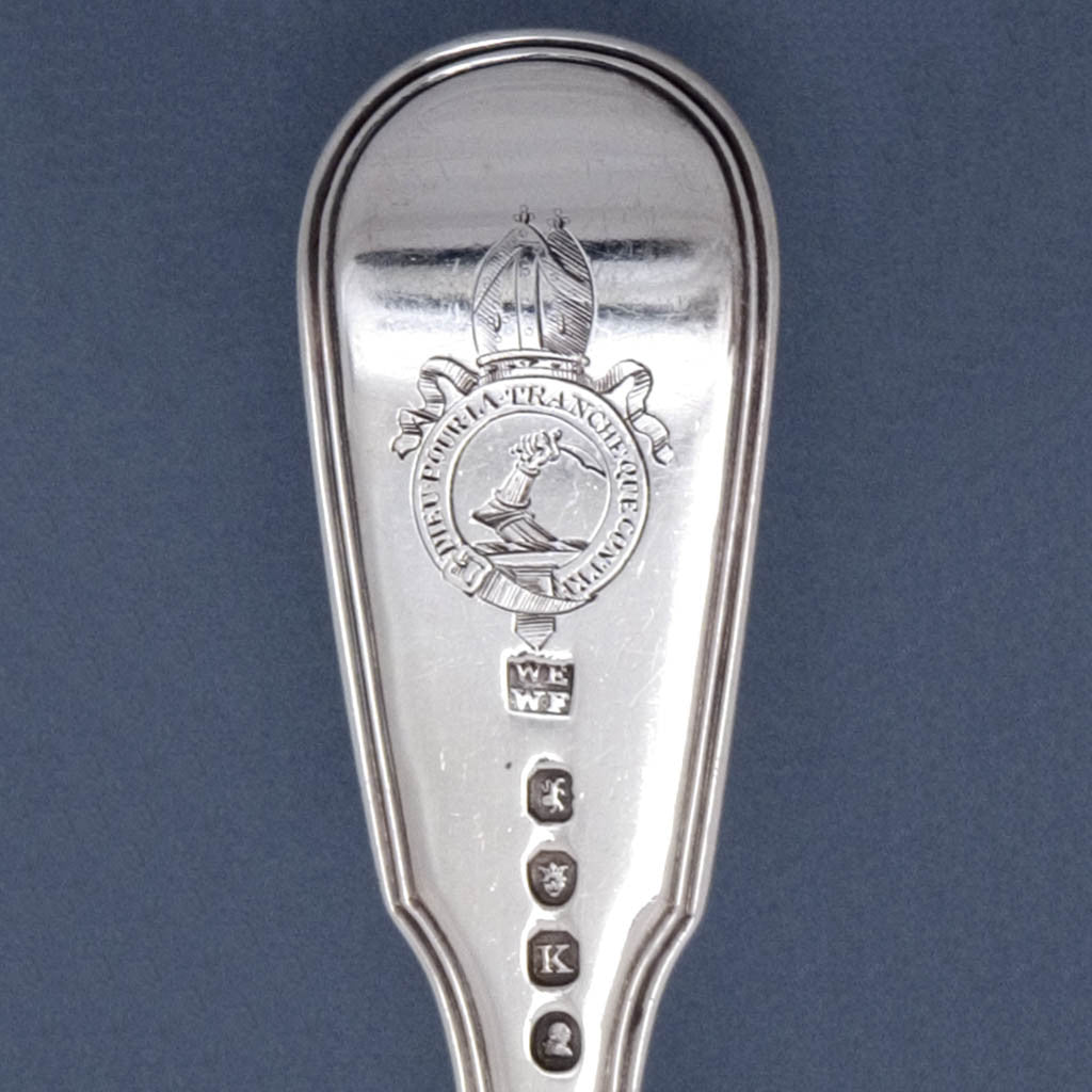 Crest on William Eley &amp; William Fearn English Sterling Silver Rare Double Bladed Server in the &#39;Fiddle Thread&#39; Pattern, London, 1805/6 bearing the armorial badge of Power Trench, DD, Archbishop of Taum, County Galway, Ireland