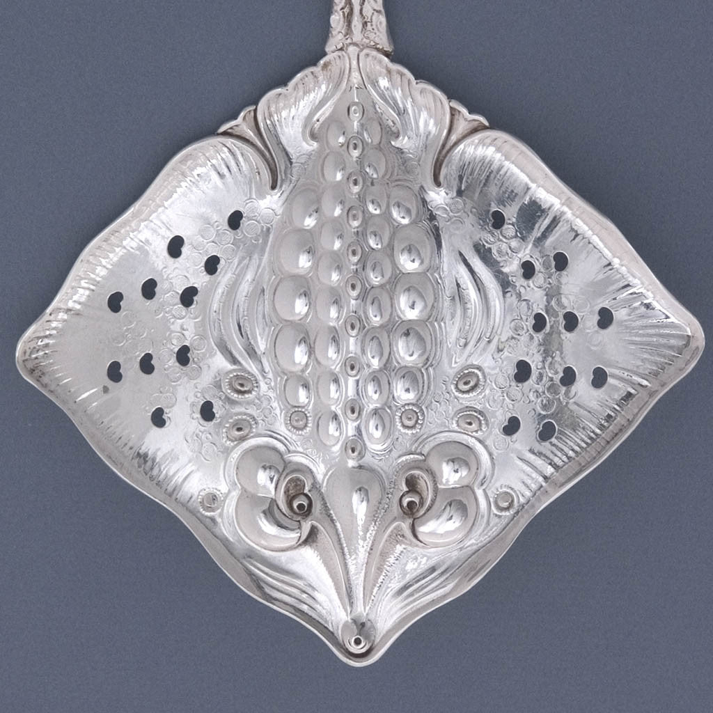 Flat server detail of Emile Hoye (designer) for Magnus Aase Norwegian Silver Figural Sea Creature Fish Servers, Bergen, Norway, c. 1910