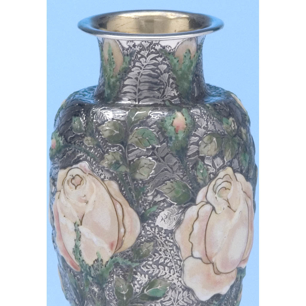 Enamel on Tiffany &amp; Co - The &#39;Wild-Rose Vase&#39;, 1893 Columbian World&#39;s Fair Sterling Silver and Enamel Vase