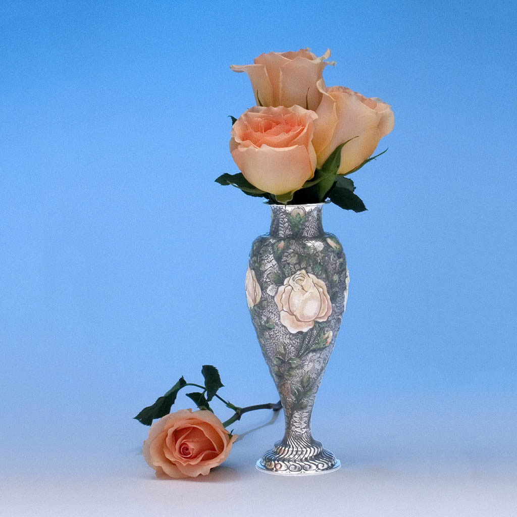 Tiffany & Co - The 'Wild-Rose Vase', 1893 Columbian World's Fair Sterling Silver and Enamel Vase