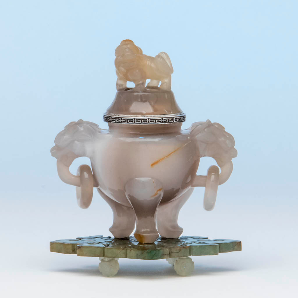 Eleder-Hickok Co Sterling Mounted Japanese Agate Inkwell, Newark, NJ, c. 1920&#39;s