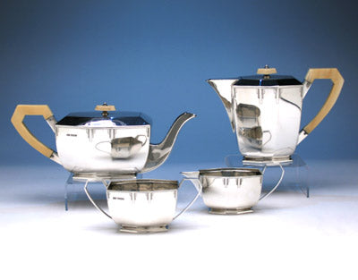 English Art Deco Sterling Silver Coffee and Tea Service, Emile Viners, Sheffield, 1938/39