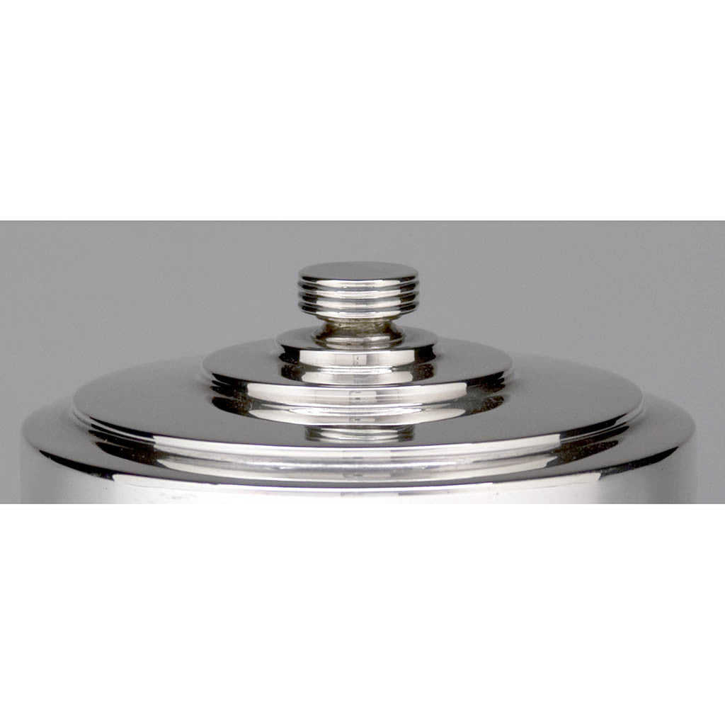 Cover to Goldsmiths &amp; Silversmiths Company English Sterling Silver Deco Biscuit Box, London, 1938-39, design attributed to A. E. Harvey