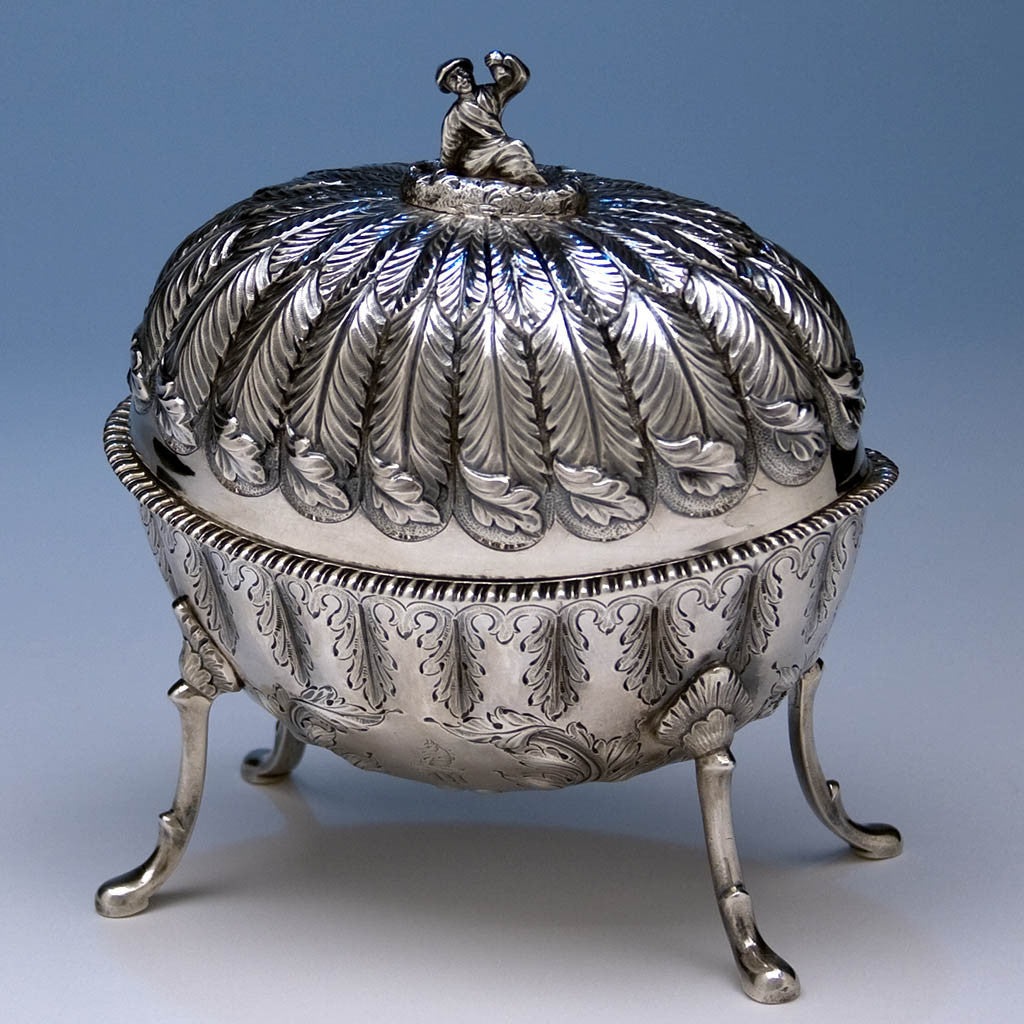 Angle view of Jones, Ball &amp; Poor (retailer) Coin Silver Butter Dish, c. 1845-50