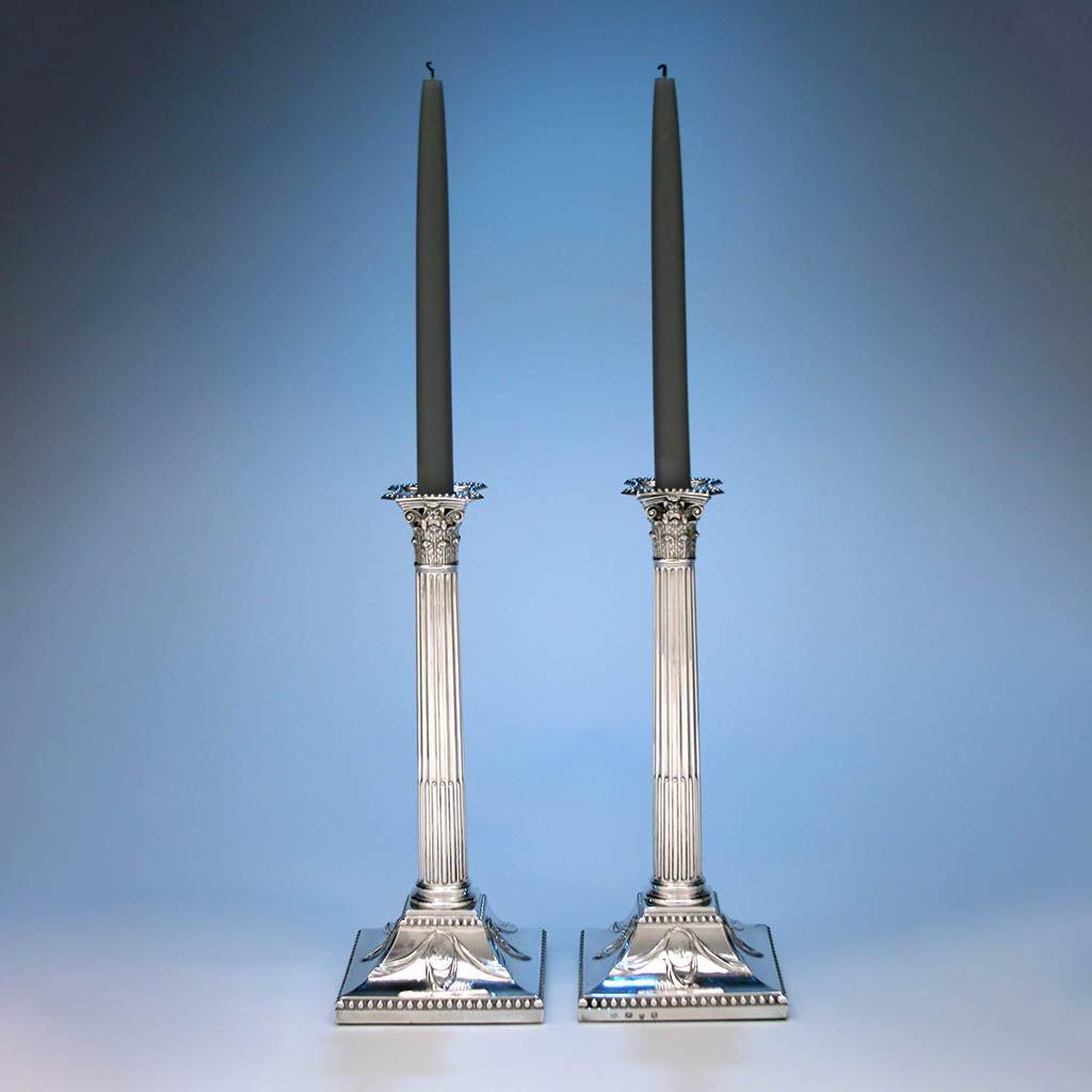 English Sterling Silver Neo-Classical Candlesticks, John Carter, London, 1773/74