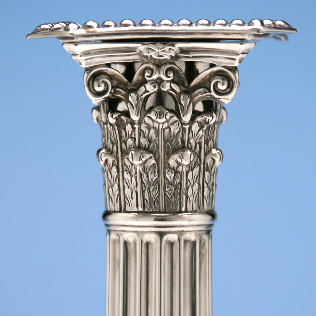 Capital of the English Sterling Silver Neo-Classical Candlesticks, John Carter, London, 1773/74