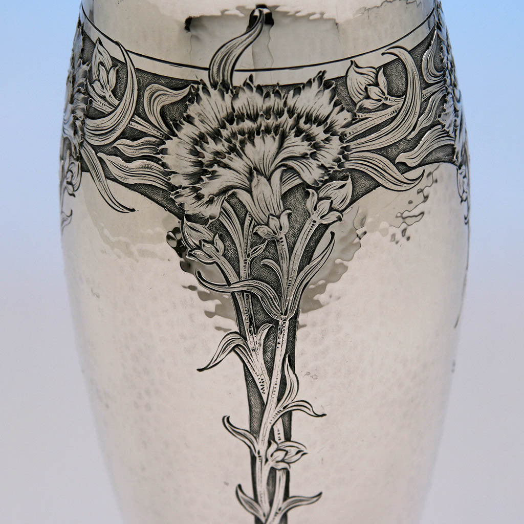 銀製 宝石箱 silver950 鍵付 唐草紋様手彫り 骨董品 Marcus & Co. Sterling Silver Hammered Vase, New York, c