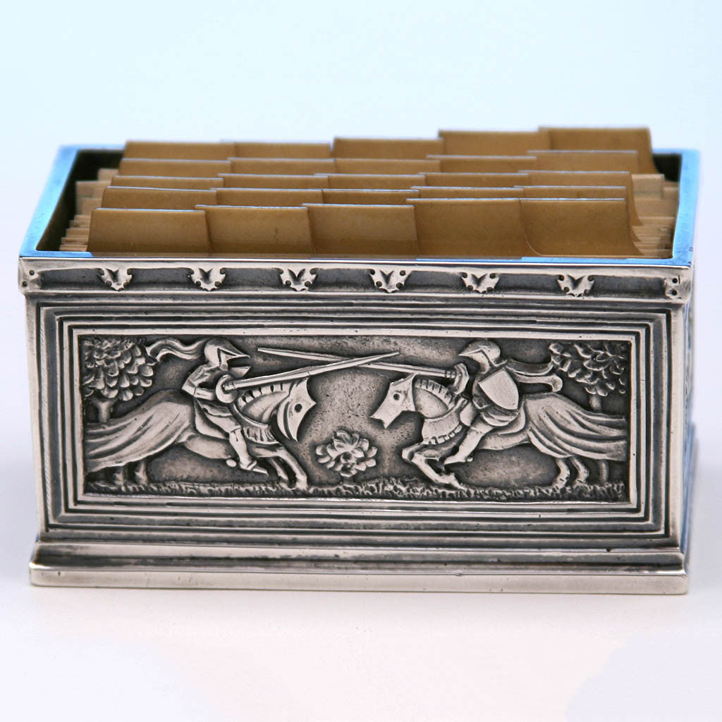 Jousting scene on Tiffany &amp; Co. Cast Sterling Silver Card Holder, New York City, c. 1920&#39;s
