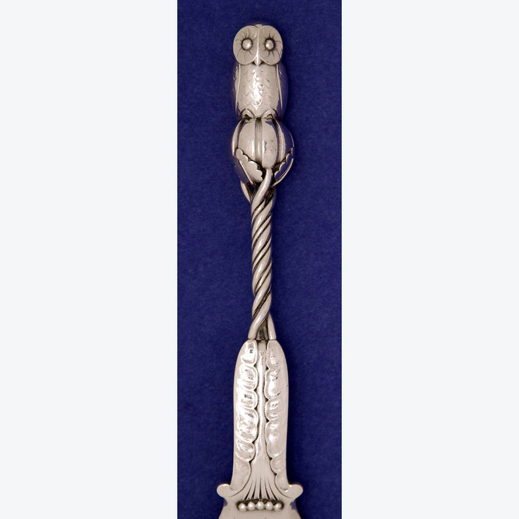 Handle detail of the Georg Jensen Sterling Silver &quot;Owl&quot; Serving Set, Copenhagen,  1919-27
