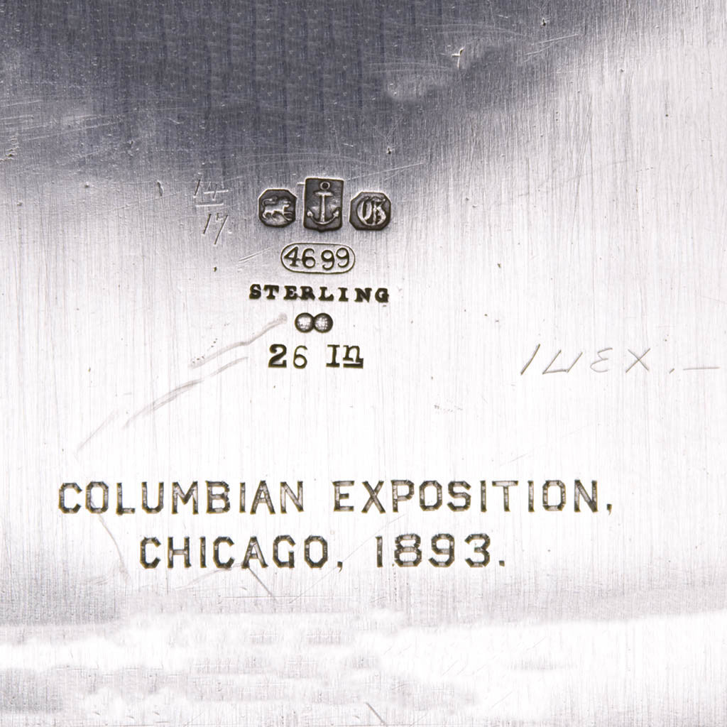 Marks on Gorham Mfg. Co. Special Order Sterling Silver Massive Waiter, designed and executed for the Chicago World&#39;s Columbian Exposition, 1893