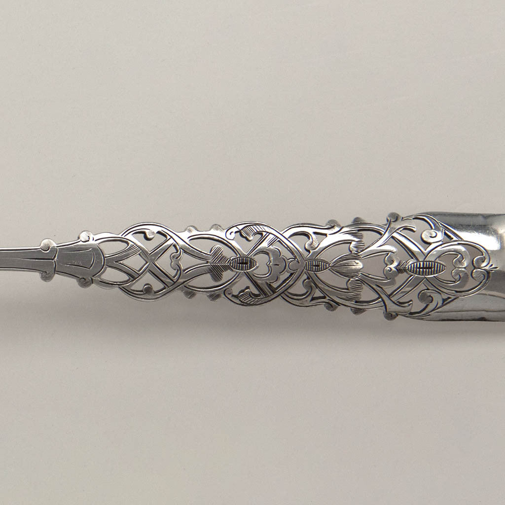 Pattern detail Dominick &amp; Haff Antique Sterling Silver Ice Tongs, New York City, c. 1870&#39;s