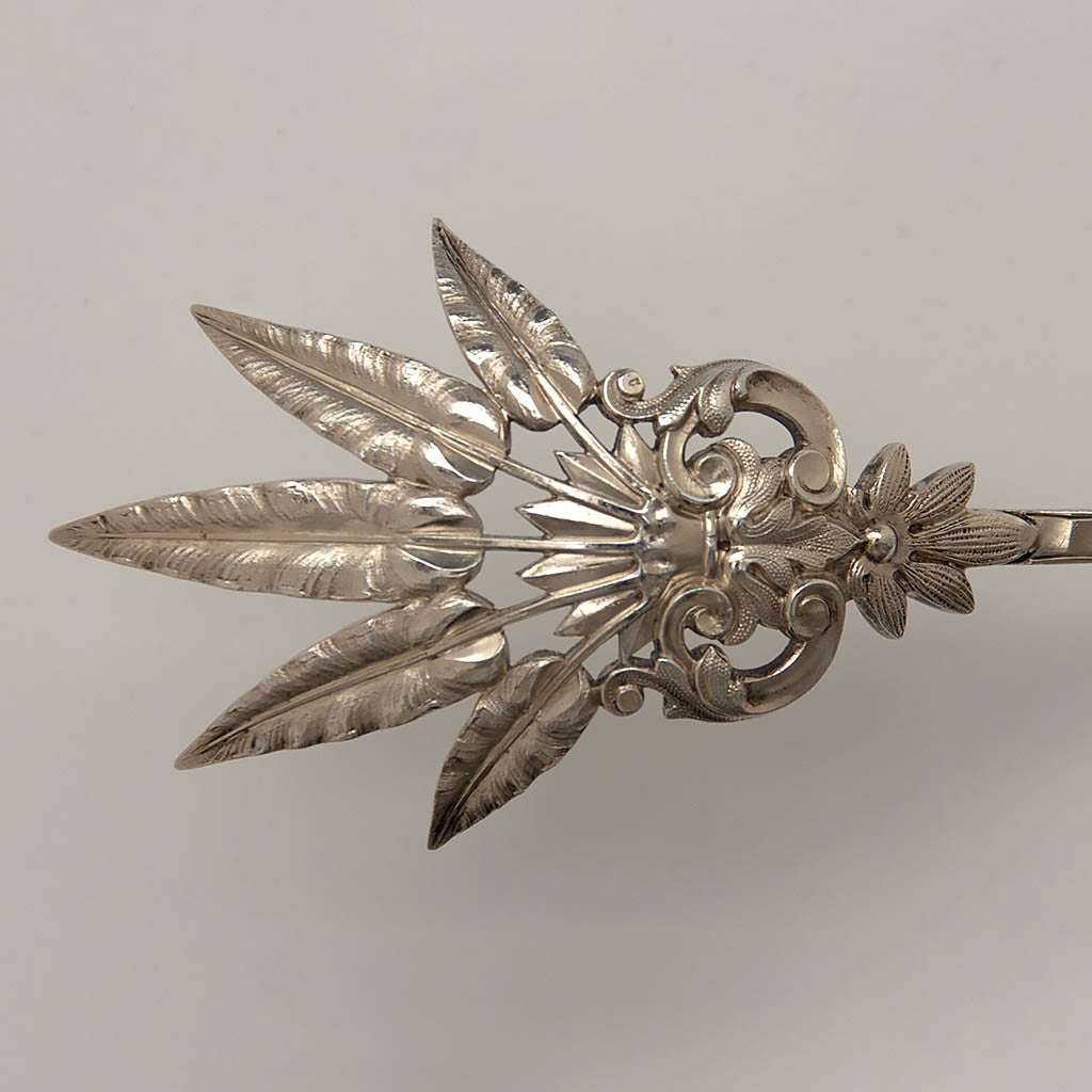 Foliate detail Dominick &amp; Haff Antique Sterling Silver Ice Tongs, New York City, c. 1870&#39;s