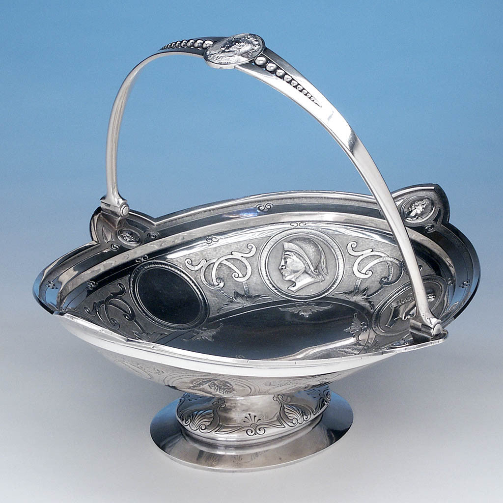 George Sharp for Bailey &amp; Co: The Samuel M. Felton &#39;Medallion&#39; Sterling Silver Swing-handled Cake Basket, c. 1865