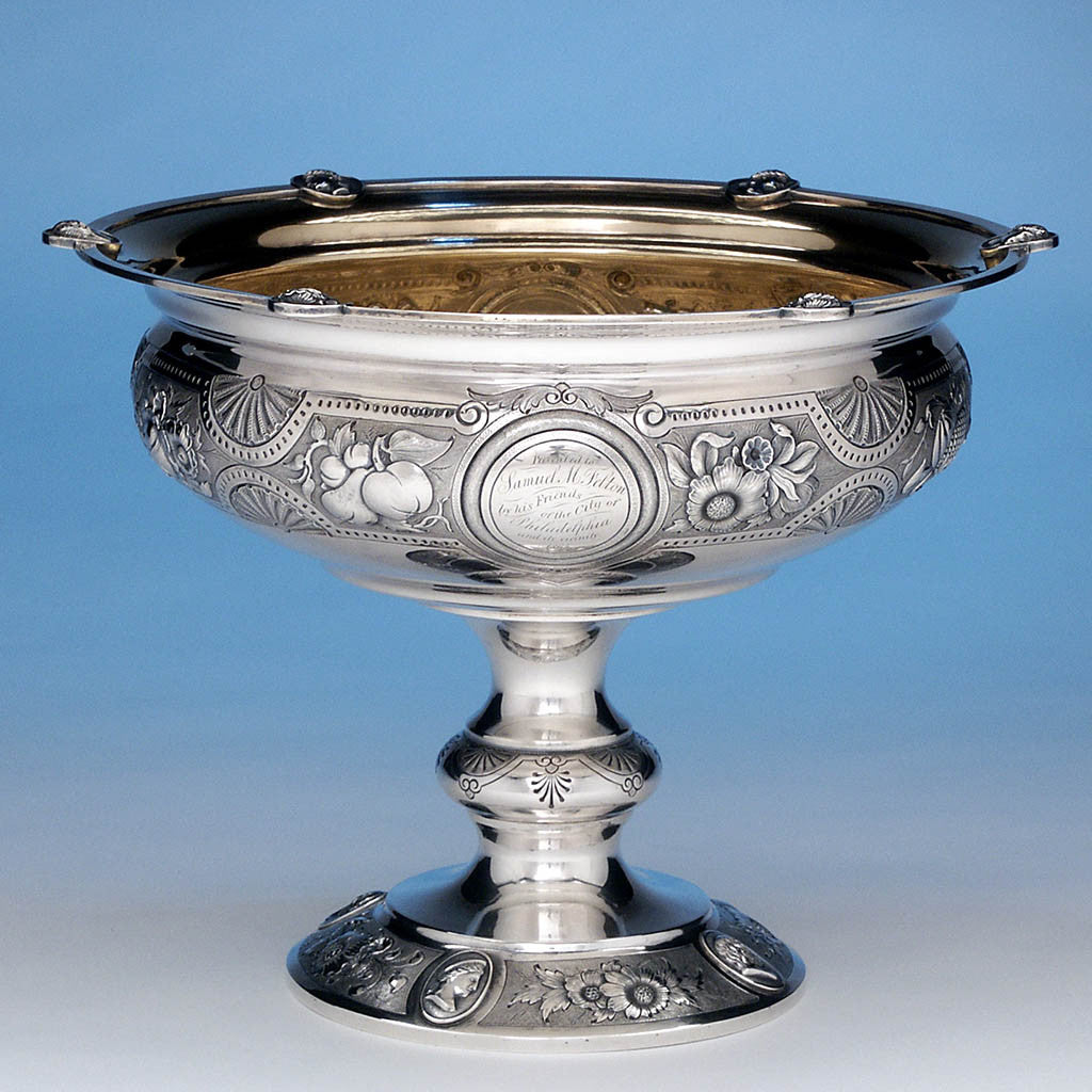George Sharp for Bailey & Co: The Samuel M. Felton 'Medallion' Sterling Silver Centerpiece Compote, c. 1865