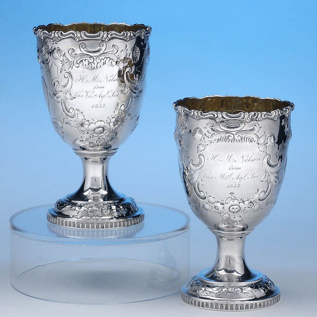 William Gale & Son Pair of American Coin Silver Presentation Goblets, New York, c. 1852, of Southern Interest
