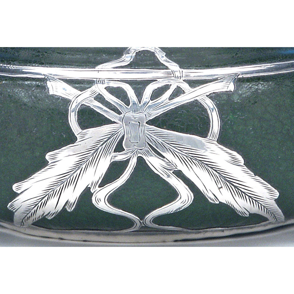 Silver overlay detail on American Sterling Overlay on Grueby Art Pottery Extremely Rare Inkwell, Boston, c. 1900