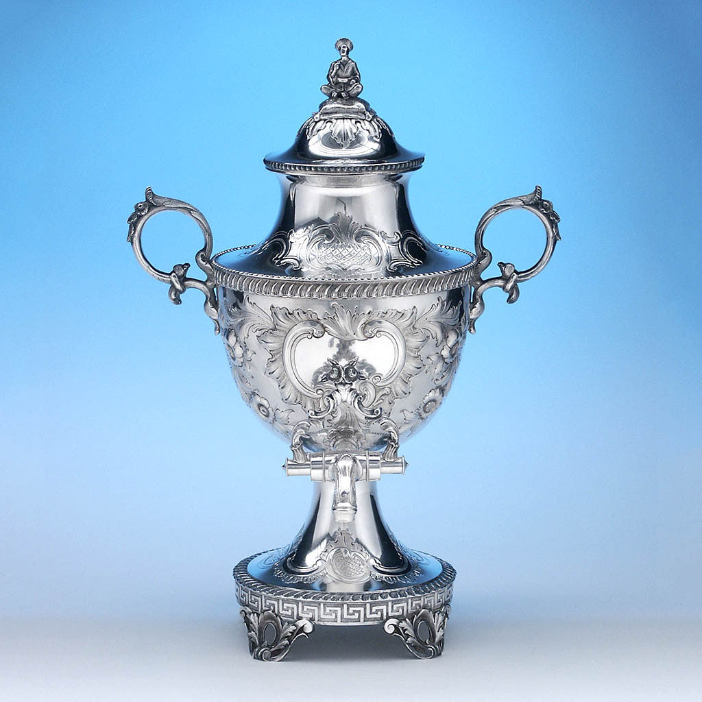 Kettle to R. &amp; W. Wilson 6-piece Antique Coin Silver Chinoiserie Coffee Service, Philadelphia, PA, c. 1840&#39;s