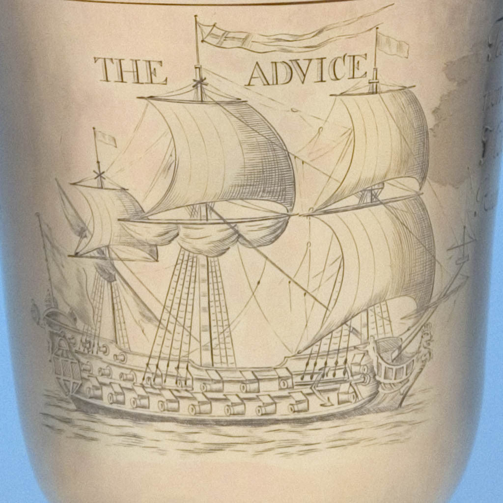 Engraved Advice on Benjamin Pyne: The Advice Cup - English Queen Anne Silver-Gilt Wine Goblet and Cover, London, 1705/6, of British Naval, American Colonial and Pirate Interest