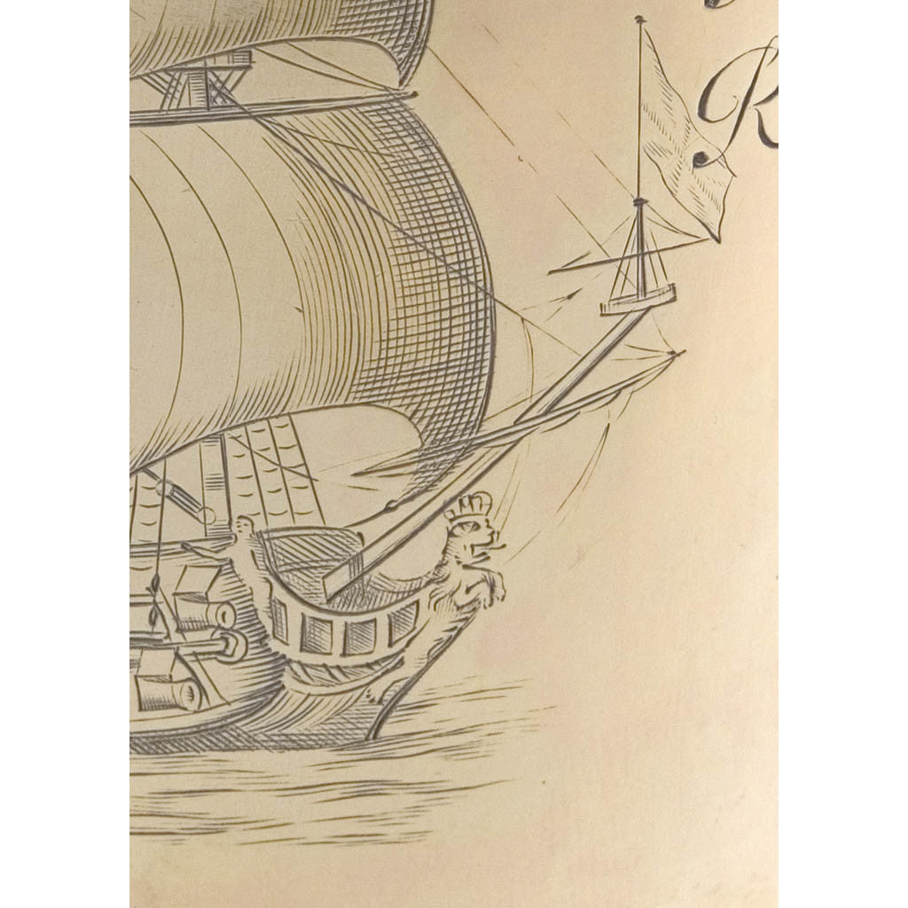 Port detail of Benjamin Pyne: The Advice Cup - English Queen Anne Silver-Gilt Wine Goblet and Cover, London, 1705/6, of British Naval, American Colonial and Pirate Interest