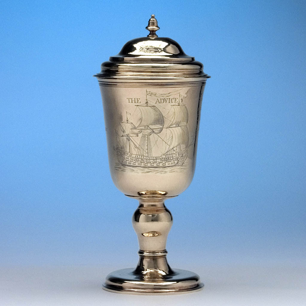 Benjamin Pyne: The Advice Cup - English Queen Anne Silver-Gilt Wine Goblet and Cover, London, 1705/6, of British Naval, American Colonial and Pirate Interest