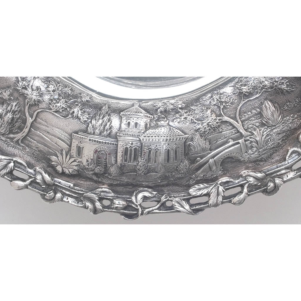 Exotic buildings on S. Kirk &amp; Son Co &#39;Castle&#39; Pattern Antique Sterling Silver Centerpiece, Baltimore, MD, c. 1900 