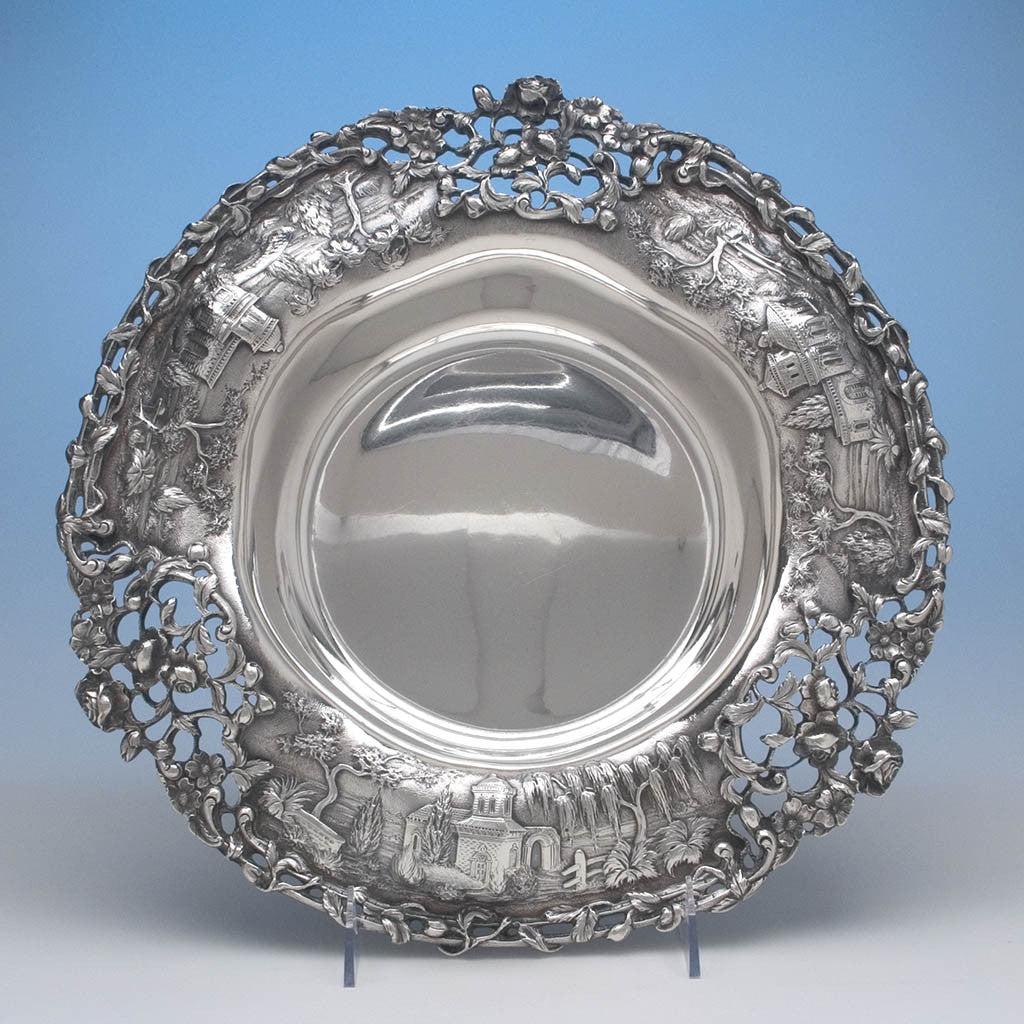 Top view of S. Kirk &amp; Son Co &#39;Castle&#39; Pattern Antique Sterling Silver Centerpiece, Baltimore, MD, c. 1900 