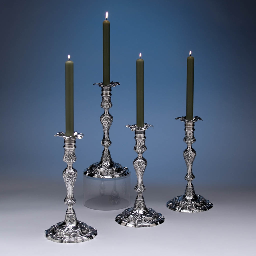 John Cafe Set of 4 English Sterling Silver Candlesticks, London 1754/55