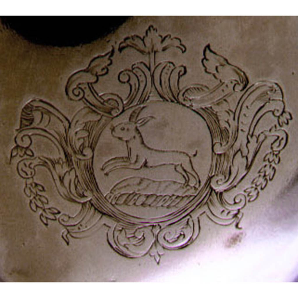 Engraving on John Edwards Massive Colonial Silver Cannon-Handled Serving Spoon, Boston, c.1710-20