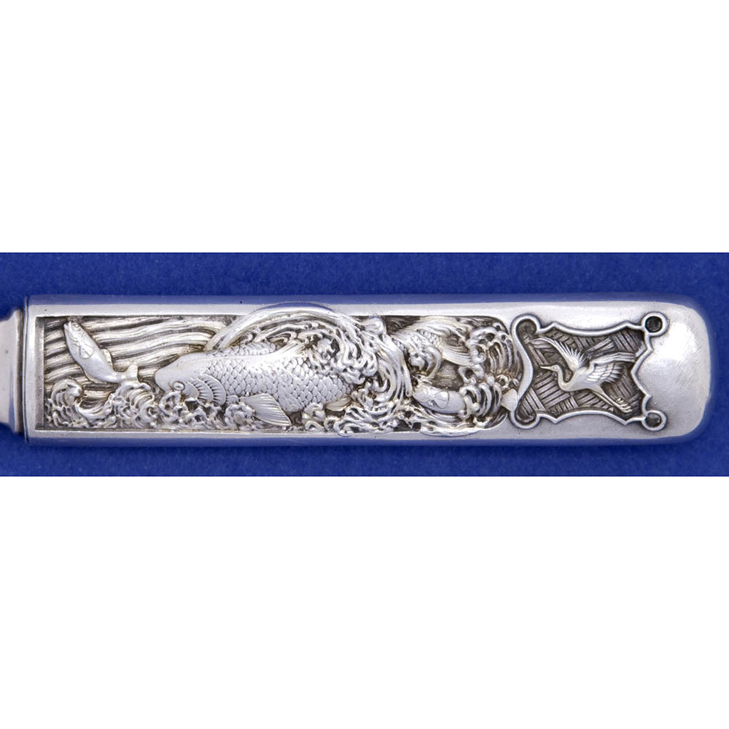 Handle of Gorham &#39;Hizen&#39; Pattern Antique Sterling Silver Cake Saw, Providence, RI, c. 1880