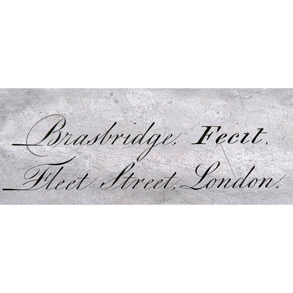 Brasbridge inscription on the William Burwash &amp; Richard Sibley, English Regency Sterling Silver Octagonal Tea Tray, London, 1808/09 retailed by Joseph Brasbridge, Fleet Street, London